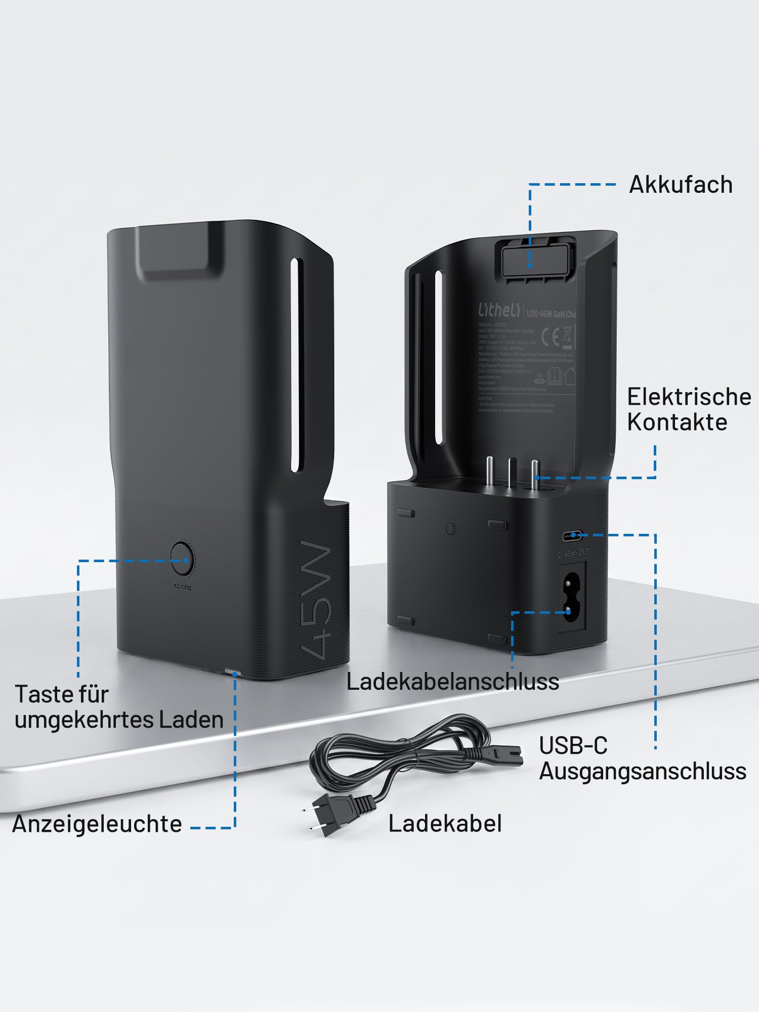 Litheli U20 20V Akku-Schnellladegerät – 45 W GaN, USB-C PD, EU-Stecker