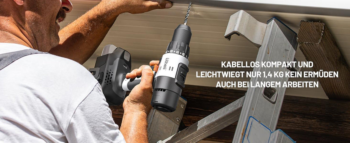 Litheli 20V Akku-Bohrschrauber, 50 Nm, 2 Gänge, LED-Licht, 13-teiliges Zubehörset
