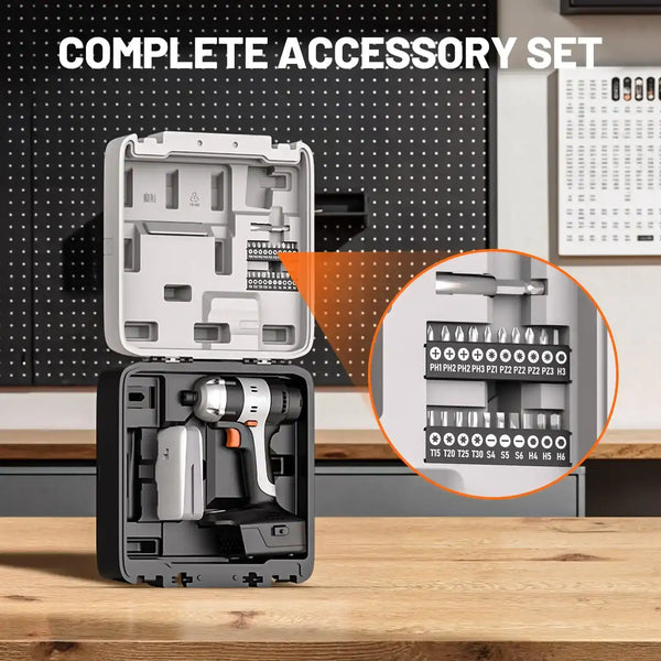 Litheli 20V Impact Drill Set mit 21 Zubehörteilen | 1/4" Bitaufnahme, 20 gängige Bits und Verlängerung für vielseitige Heimwerkerarbeiten