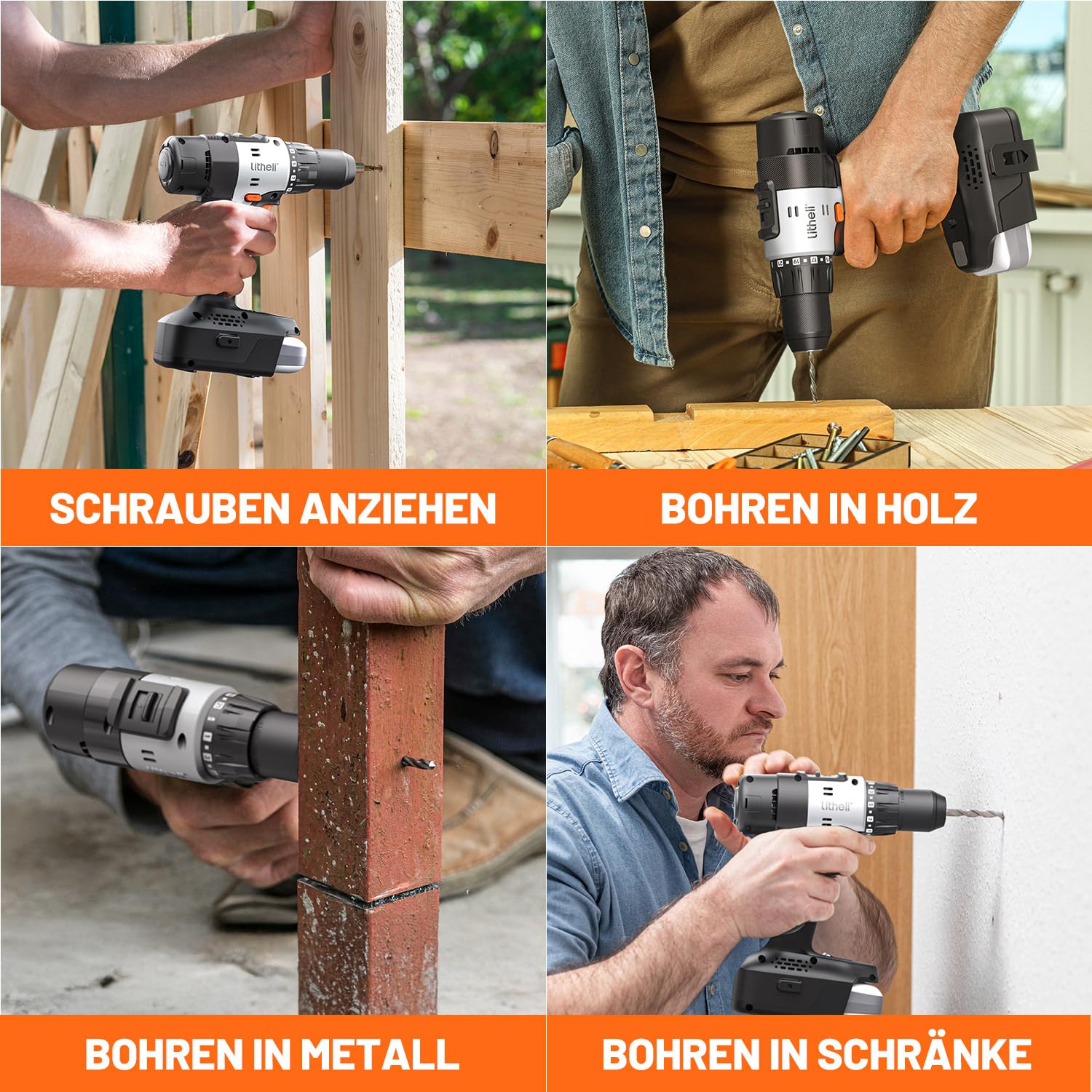 Litheli 20V Akku-Bohrschrauber: Kraftvoller Bürstenmotor, 2,0 Ah Akku | Ideal für Heimwerkerarbeiten